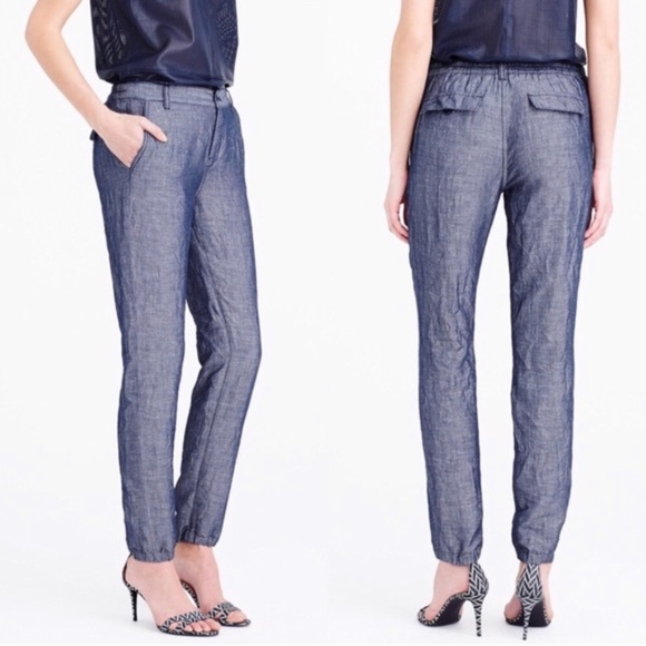 J.crew light weight linen cotton chambray jogger pants Size 12 - Picture 1 of 16